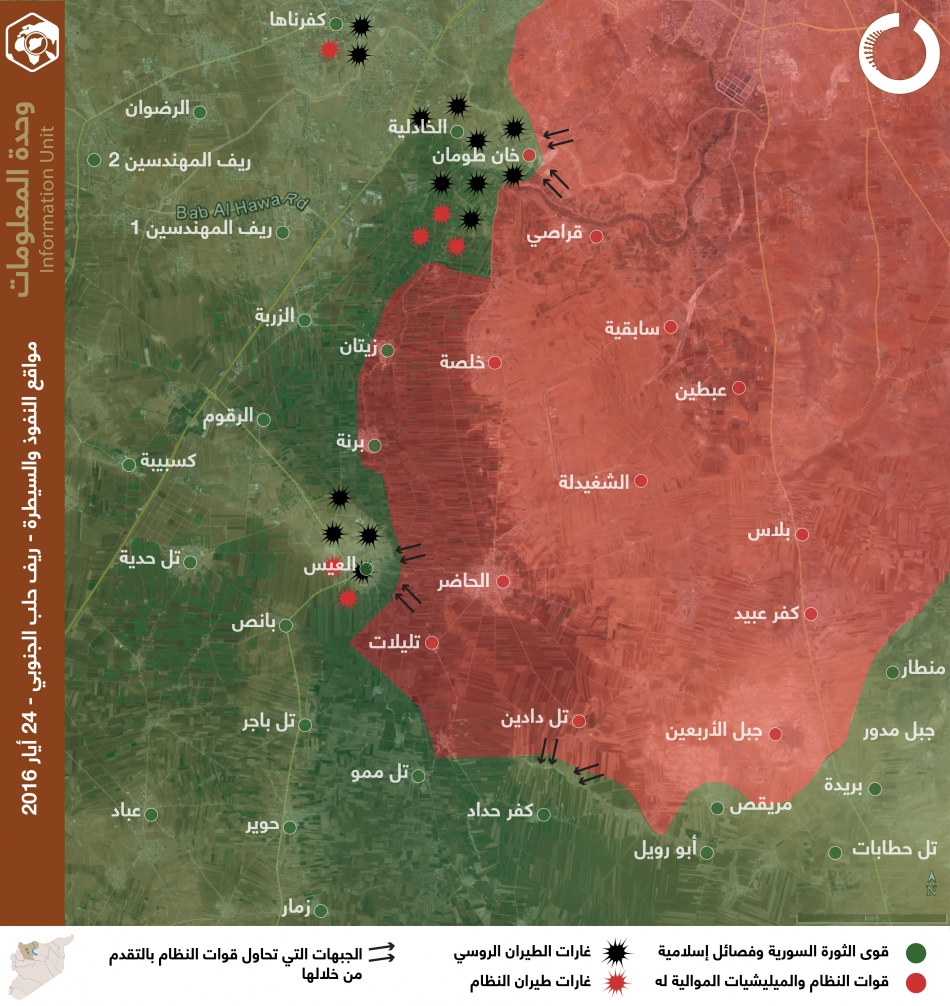 مواقع النفوذ والسيطرة - ريف حلب الجنوبي - 24 أيار 2016